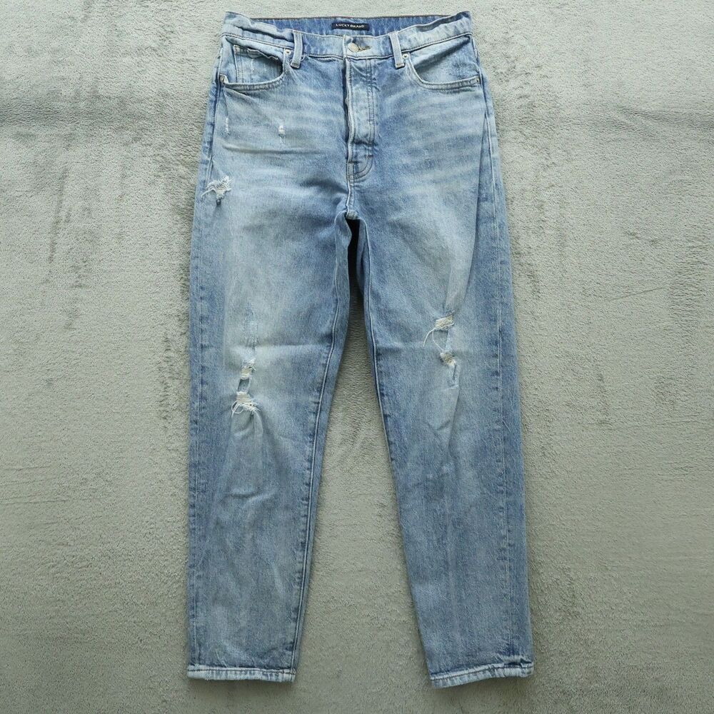 Lucky Brand Mom Jeans Women's 6/28A High-Rise Drew Denim 27.5" Inseam Distressed